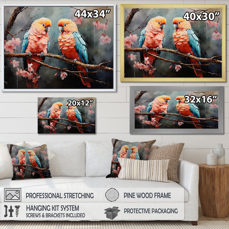 Perroquets éthérés, rencontres I - perroquet, art mural, salon_118025, Cadre photo noir, H 12 po x l 20 po x P 1 po
