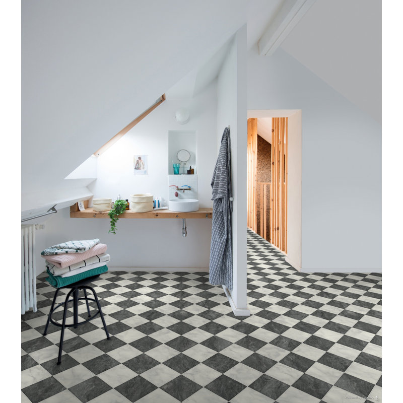 Diamond Marble Tile Effect Vinyl 0.2mm Thick 200cm W x 100cm L, Black/White, 200cm x 100cm