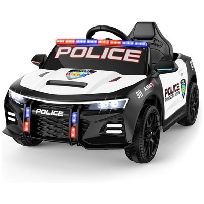 12V Electric Ride On Police Car For Kids With Remote Control, Swat Car, Shock Springs, Flashing Lights, Siren, Horn, Megaphone, Bluetooth, Usb, Music,
