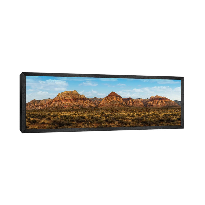Mountain Range In Red Rock Canyon Nevada by Susan Schmitz - Panoramic Print on Canvas, Black Floater Framed