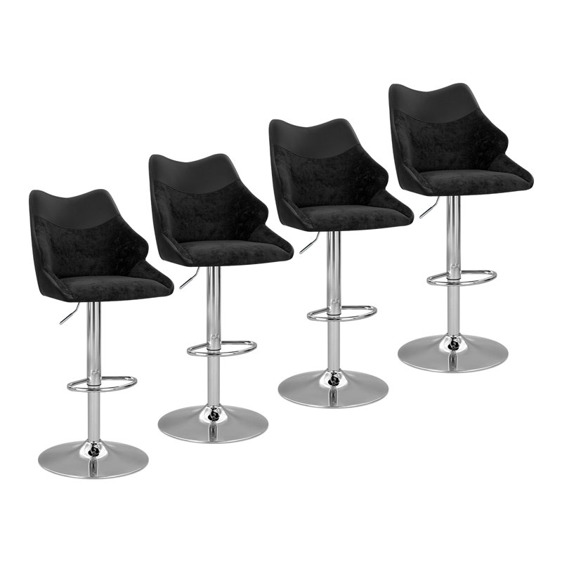 Swivel Upholstered Bar Stool with Iron Frame, Black, 4