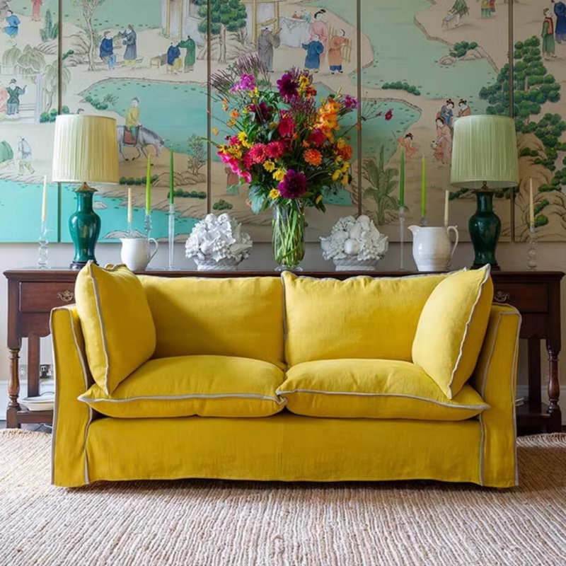 American Simple Solid Wood Sofa, Yellow