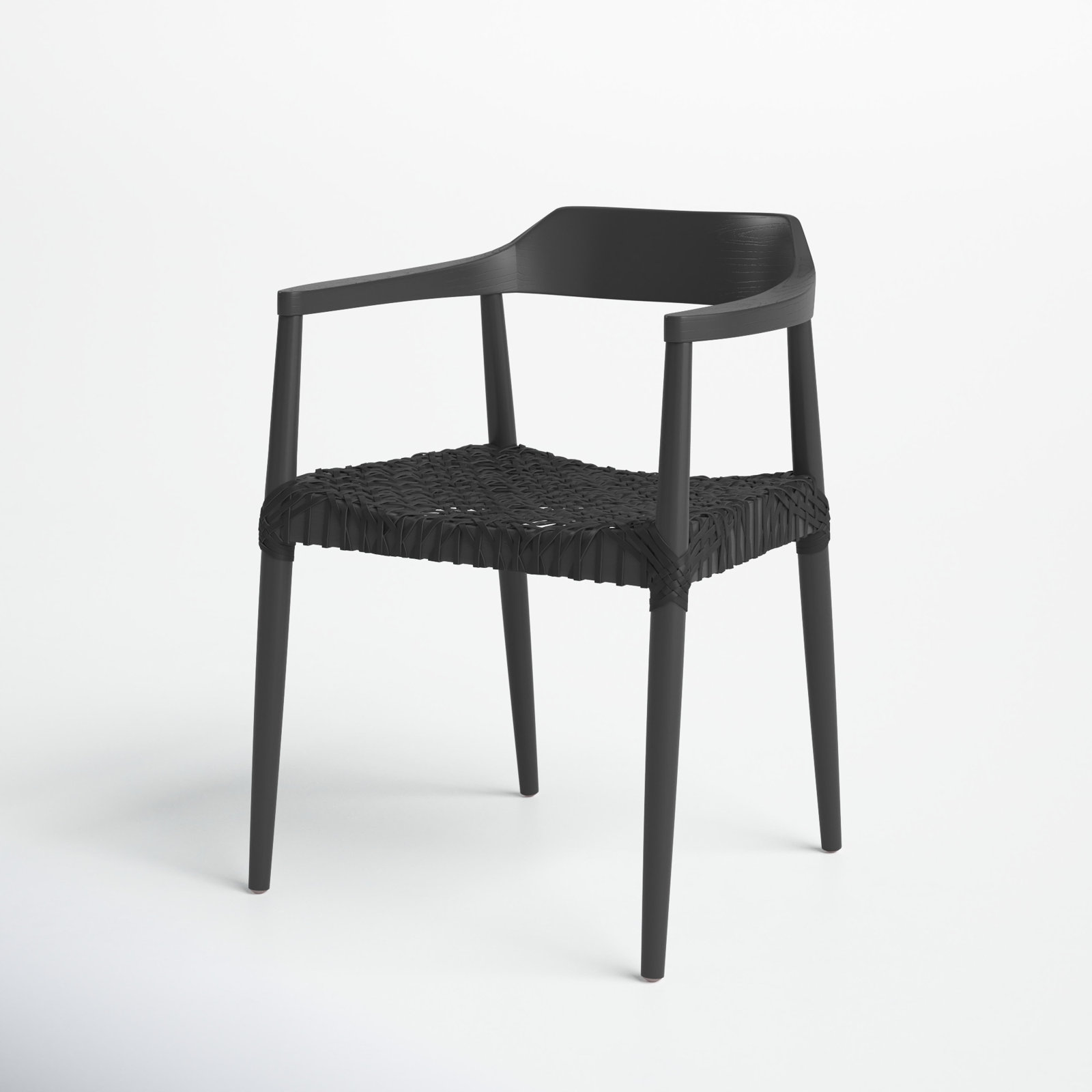 Bruna Teak Dining Armchair, Black, Black Genuine Leather