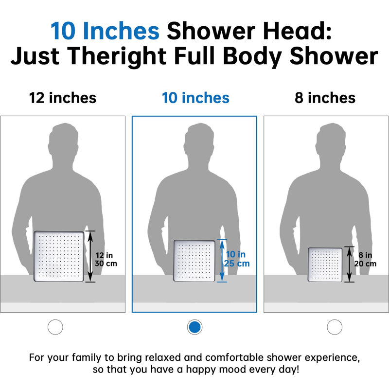 10 Inches Rain Shower Head, 3-Way Diverter With Pause Setting,Adjustable Extension Arm, Chrome
