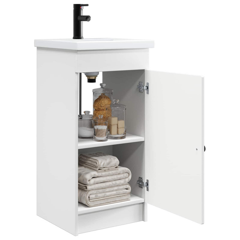 Single Bathroom Vanity with Ceramic Basin, White