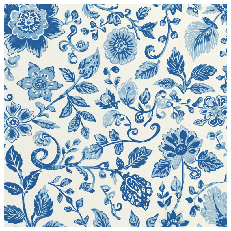 Tapis de bain bleu floral, 24 po L x 17 po L