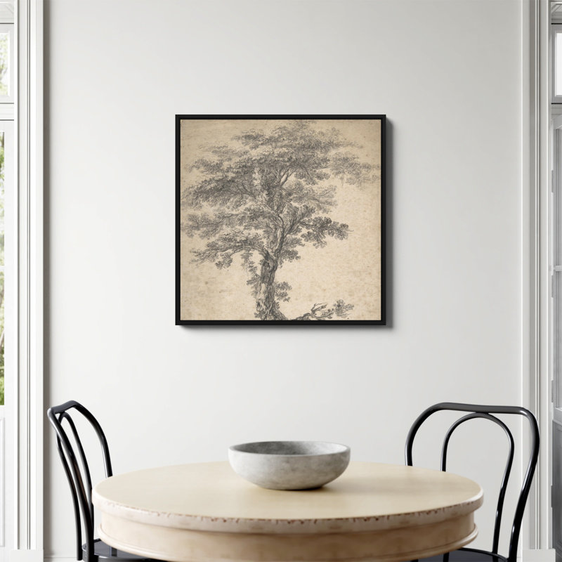 Étude d'un arbre imprimé par Jean Baptiste Pillement, Toile avec cadre flottant noir, Non, H 30 po x l 30 po