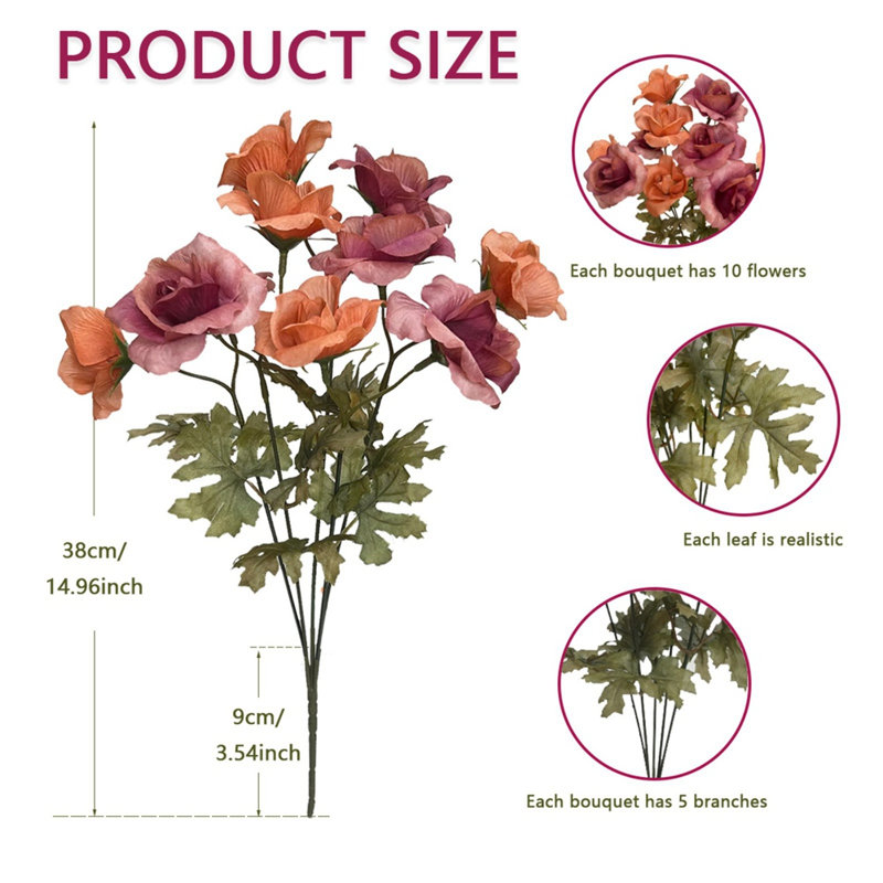 Bouquet de roses artificielles 5 têtes, 2 pièces B1
