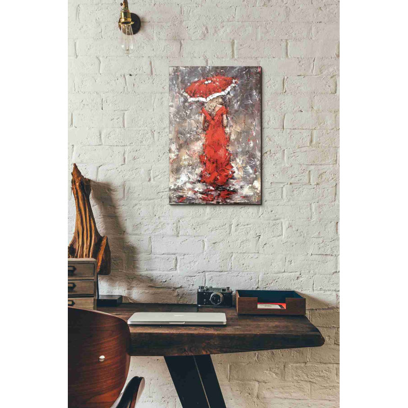 «Woman With Umbrella» par Alexander Gunin, art mural sur toile, H 18 po x l 12 po x P 0,75 po