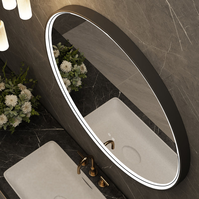 24''/30'' Round Led Bathroom Mirror, Gold/Black/Gray Frame Vanity Mirror, Lighted Wall Mounted Circle Mirror, Anti-Fog, Dimmable , 3 Colors Frontlit (Horizontal/Vertical)