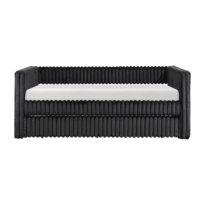 1pc Daybed with Trundle Corduroy Fabric Upholstery Modern Luxury Home Furniture Durable Comfortable, Black