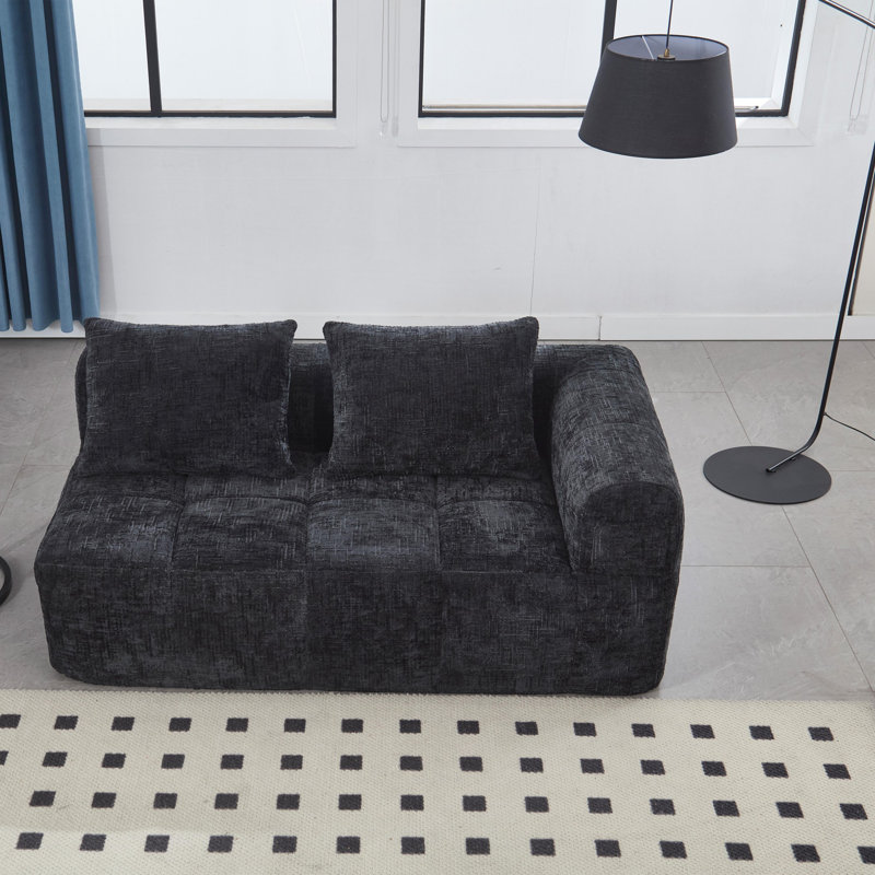Minimalist modular sofa in premium wrinkle-resistant display fabric with ergonomic design, Black Chenille