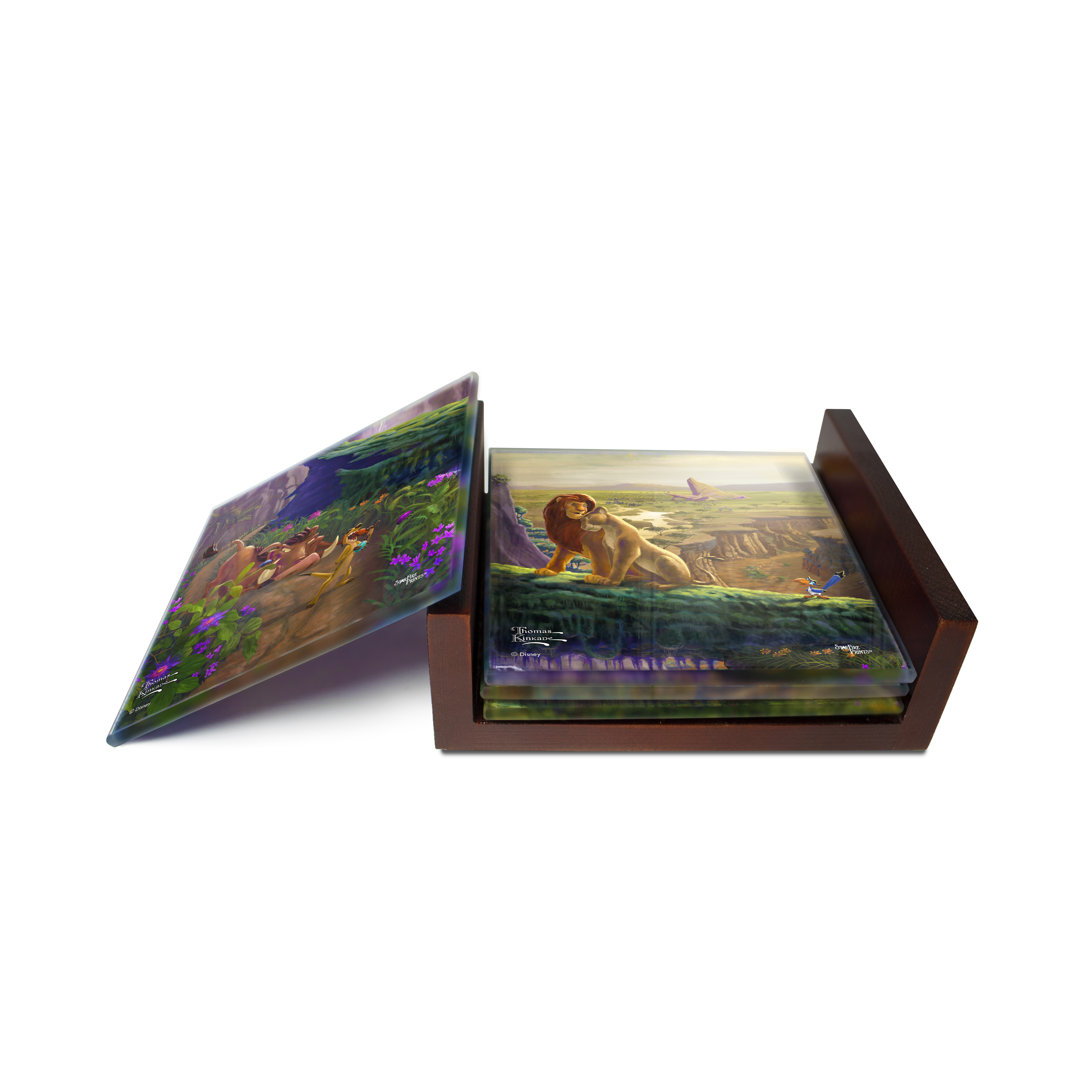 Disney Lion King Return to Pride Rock Simba and Nala Thomas Kinkade for Gifting Collecting Comes with Stylish Modern Wooden Holder Coaster Trend Setters