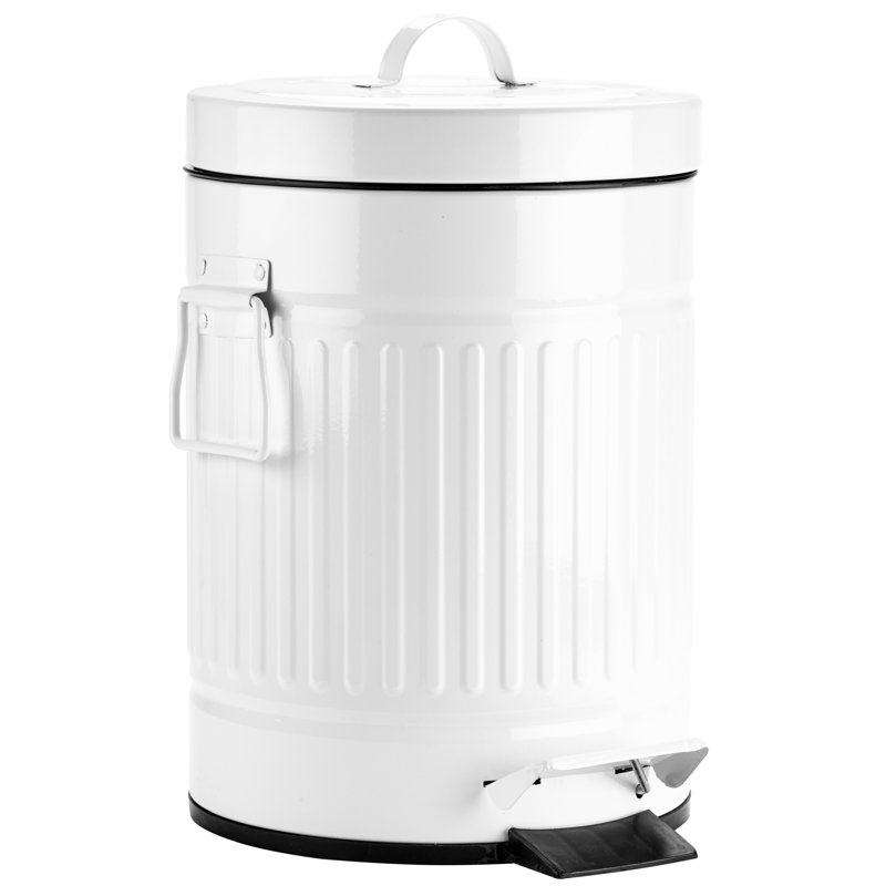 White Galvanized Metal Pedal Waste Bin with Handles
