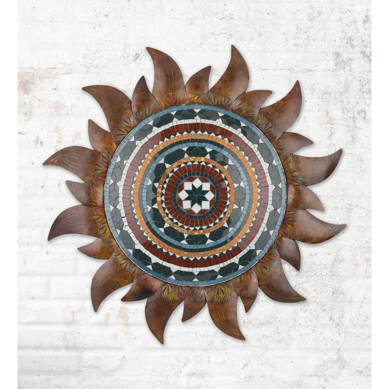 Large Hand-Painted Multicolor Metal Sun Wall Sculpture