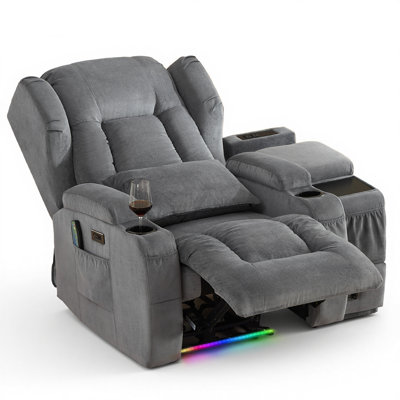 Power Recliner Chair With Multi-functional Console Set, Led Light, Cup Holders, Free Pillows
