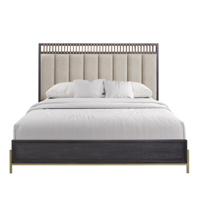 Queen Upholstered & Strap Panel Bed - Peppercorn