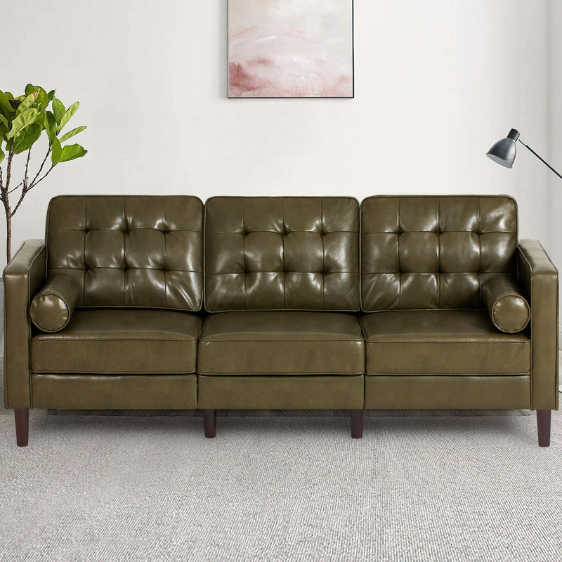 Mandile Faux Leather Sofa, Green Faux Leather, 34'' H x 84'' W x 32'' D, 3
