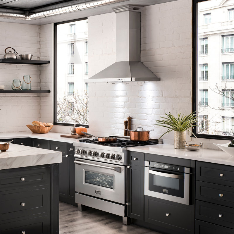 36" 400 CFM Ductless Wall Mount Range Hood, Stainless Steel