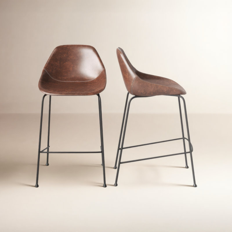 Tabouret de bar et de comptoir Garner, Simili-cuir brun rétro, Tabouret de comptoir (assise de 26 po de hauteur)