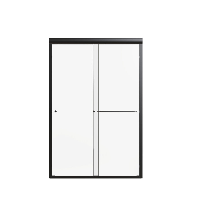 44"-48"W*72" H Semi-Frameless Double Sliding Shower Door, Bypass Shower Door, 1/4" (6Mm) Thick SGCC Tempered Glass Door, Matte Black