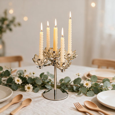 Crystal Candle Holder Lotus Candelabra Silver Arch Candlestick Centerpiece for Wedding Dining Room Coffee Table Kitchen Living Room Taper Candle Five Arms