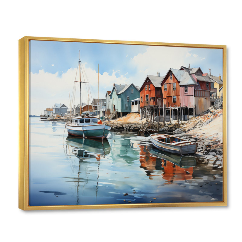 Port Harbor Reflections III, H 24 po x l 32 po, Cadre flottant doré