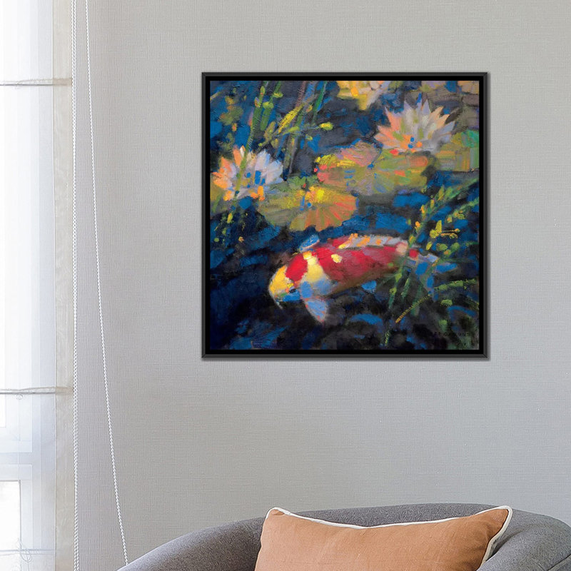 «Water Garden II», impression sur toile, H 18 po x l 18 po x P 1,5 po, Toile avec cadre noir, Pas de tapis