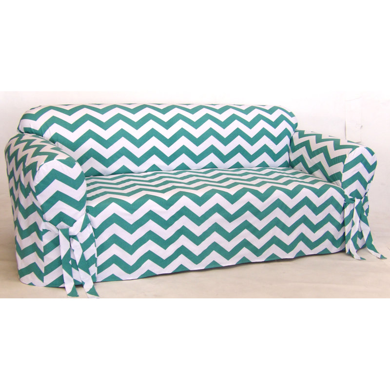 Housse pour canapé à coussins carrés/rectangulaires Chevron, Bleu sarcelle / blanc 100% coton, H 38 po x l 72 po x P 38 po