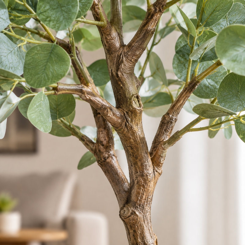 Arbre en eucalyptus de 6 pi de hauteur avec matériau PE sécuritaire et branches réglables en acier inoxydable pour une utilisation intérieure / extérieure
