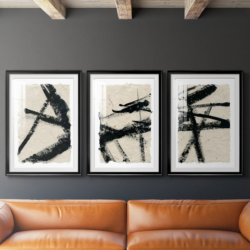 Lines Crossed I - Impression personnalisée de qualité supérieure avec cadre mat - 3 pièces, H 19 po x l 27 po, Noir