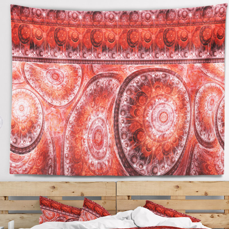 Tapisserie de cellules abstraites à vie rouge à motif fractal, H 78 po x l 92 po
