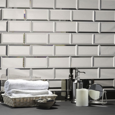 Reflections 3 in. x 6 in. Diamond Grade Glass Mirror Beveled Subway Decorative Kitchen & Bathroom Wall Tile