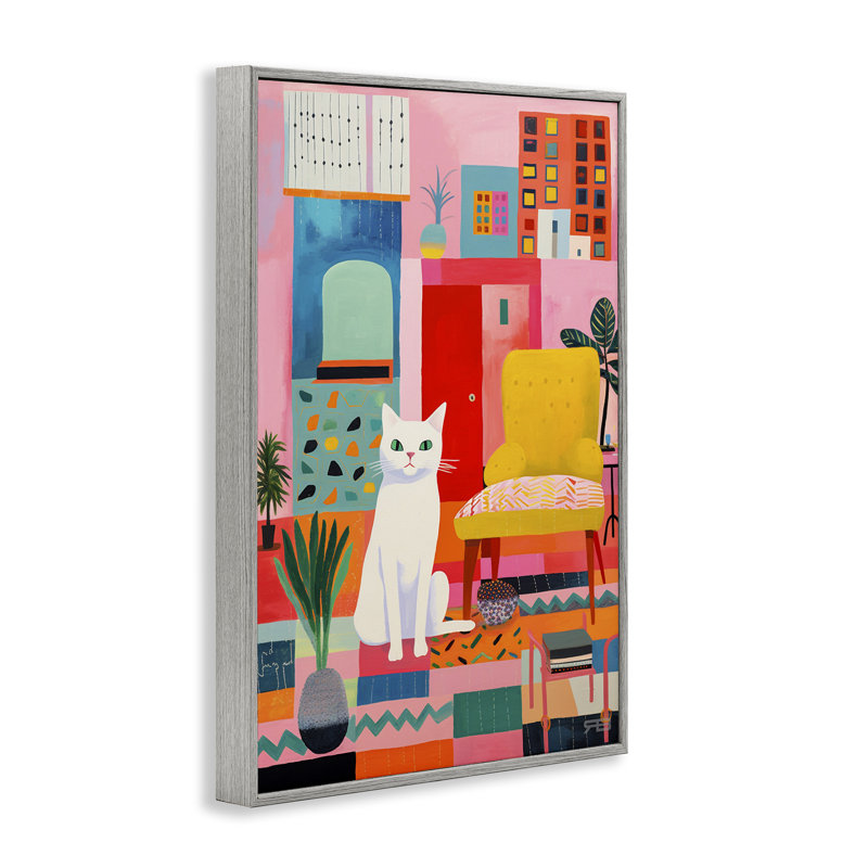 Chat en éclectique intérieur, estampe numérique par Roozbeh Bahramali, Estampe numérique Farmhouse, H 30 po x l 20 po