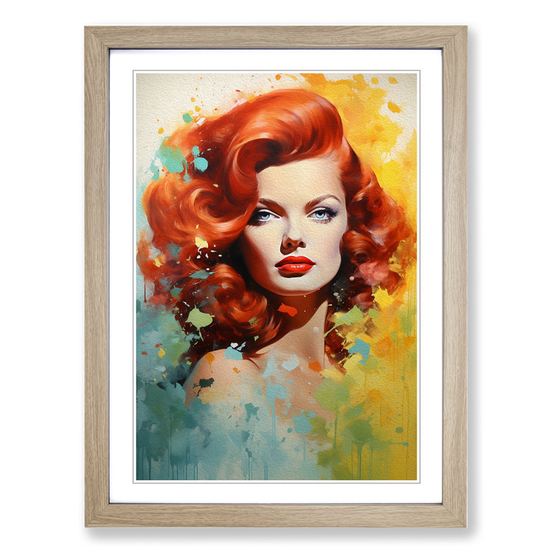 Red Headed Woman Colour Field No.2 - Single Picture Frame Print on Wood, 64cm H x 46cm W x 2cm D, Oak Framed