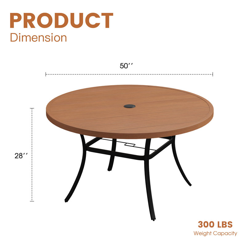 50“ Round Patio Dining Table, Brush Wood Brown