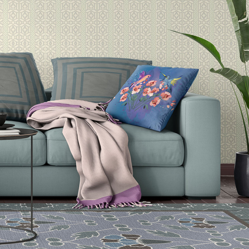 Coussin 26 x 26, Bleu / rose / gris