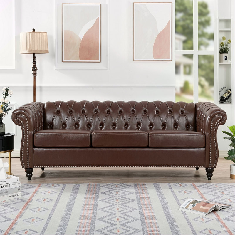 Canapé Chesterfield 84,65 po., Marron foncé