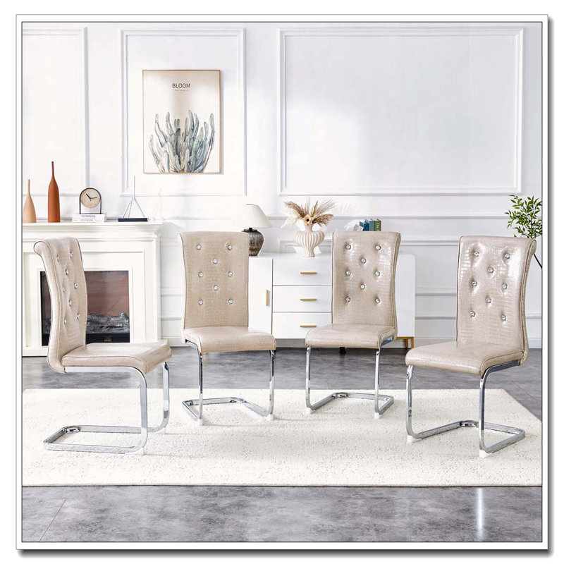 Chaises de salle à manger rembourrées en similicuir, Beige, Argent argent
