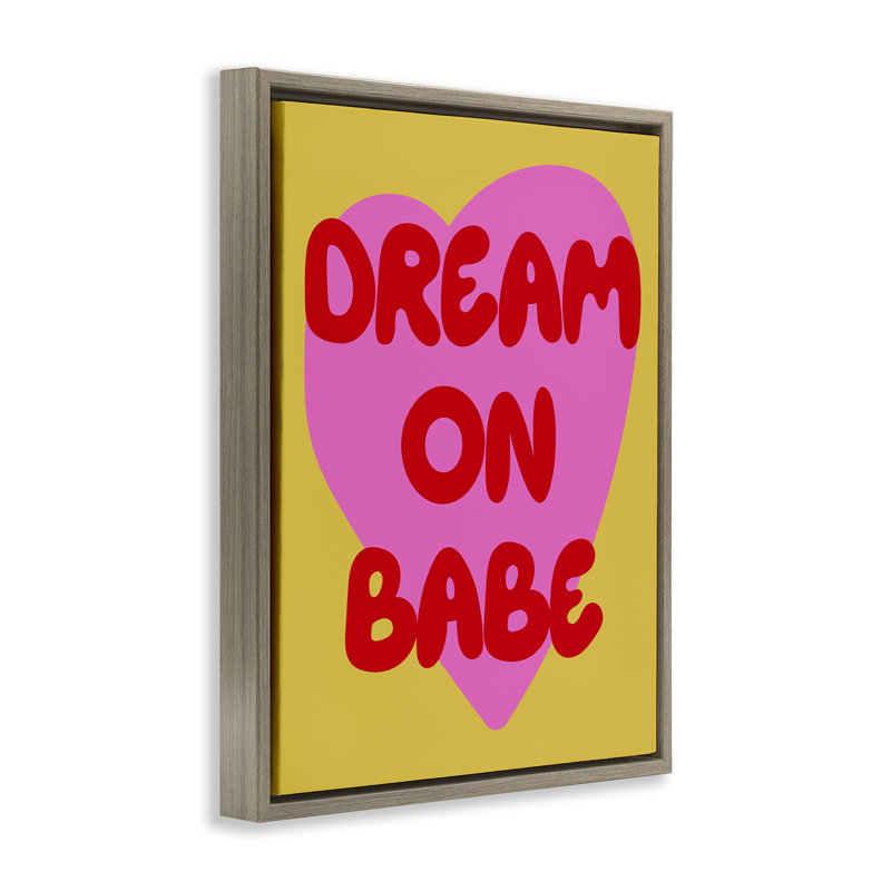 «Dream On Babe» sur cadre flottant jaune, design par House of Lulu, H 21 po x l 17 po, Cadre flottant orme Montalcino