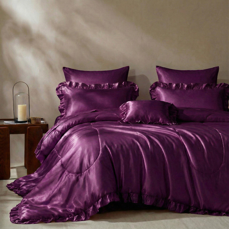 Ensemble d'édredon en satin pour lit très grand 8 pièces Satin Like Mauve Satin, Mauve