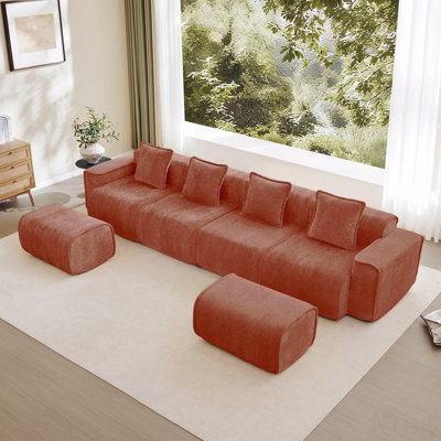 Canapé modulaire modulaire en U à 4 places avec passepoil à bordure française, aucun assemblage requis, canapé à 4 places avec coussins décoratifs et 2 repose-pieds amovibles