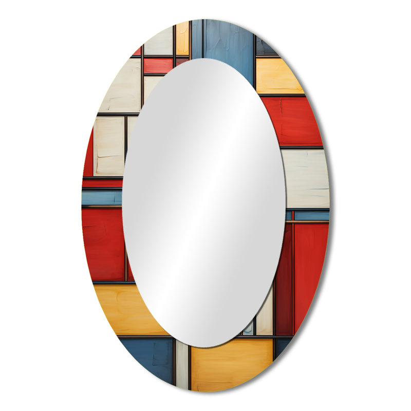 Geometric Abstraction Composition II - Miroir décoratif abstrait ovale sur métal, 36 po x 24 po