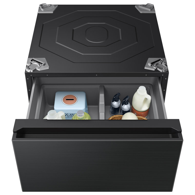 Samsung Bespoke Wide Laundry Pedestal with Storage Drawer, 15" H x 27" W x 30.94" D, Brushed Black