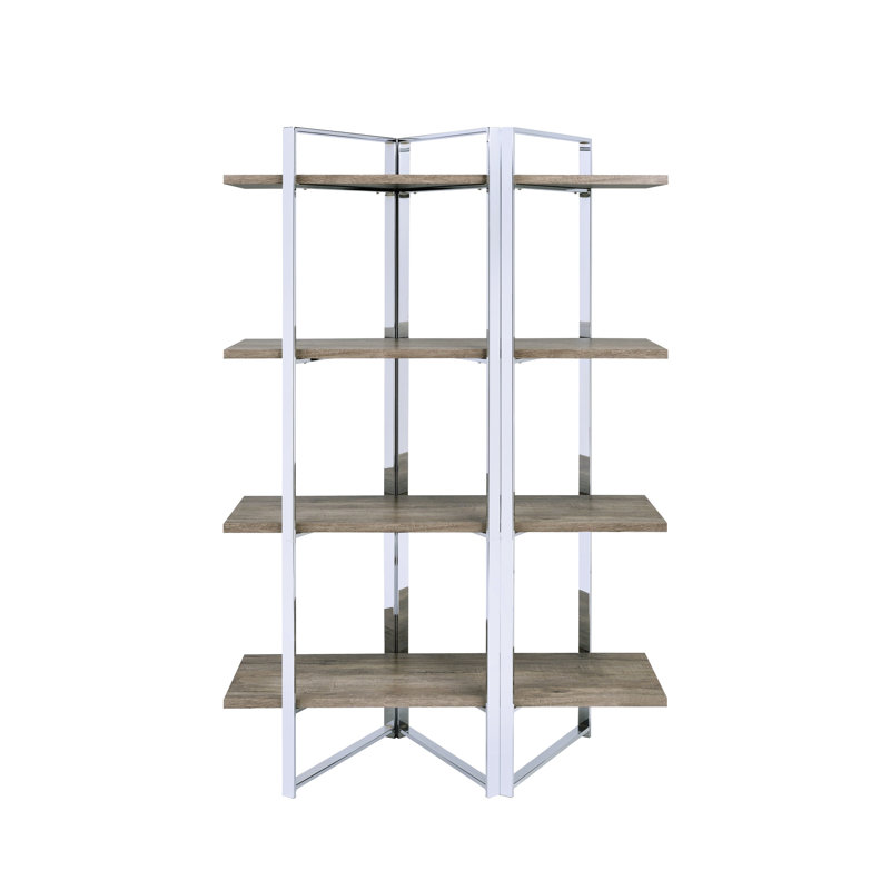 Rectangular Storage Shelf With Finish And 4 Wooden Shelves For Home Decor Bookshelf Metal Frame