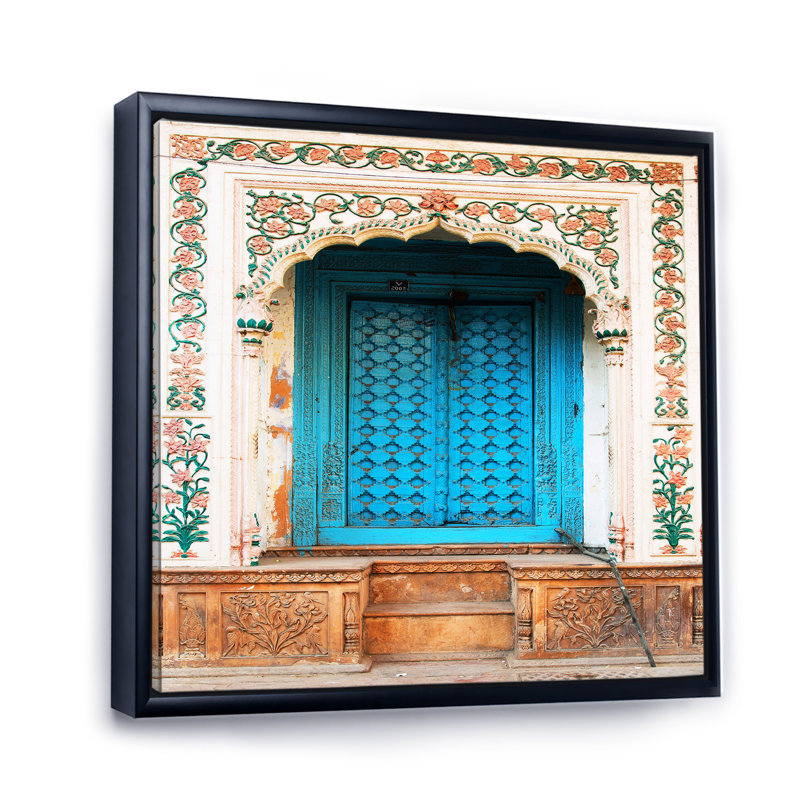 «Blue Traditional Indian Door» - Photographie de cadre photo sur toile, H 30 po x l 30 po x P 1 po, Cadre noir
