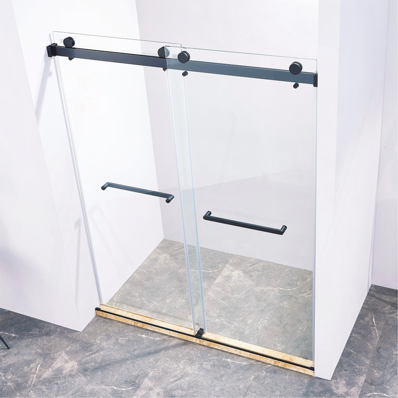 Porte de douche coulissante double sans cadre l 56 à 60 po x H 75 po, Noir mat