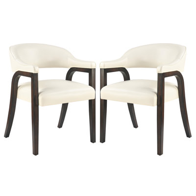 LUMERA Collection Set of 2 Mid-Century Modern Dining Chairs, Upholstered Faux Leather, Solid Wood Frame, Comfortable Kitchen & Dining Room Seating Green