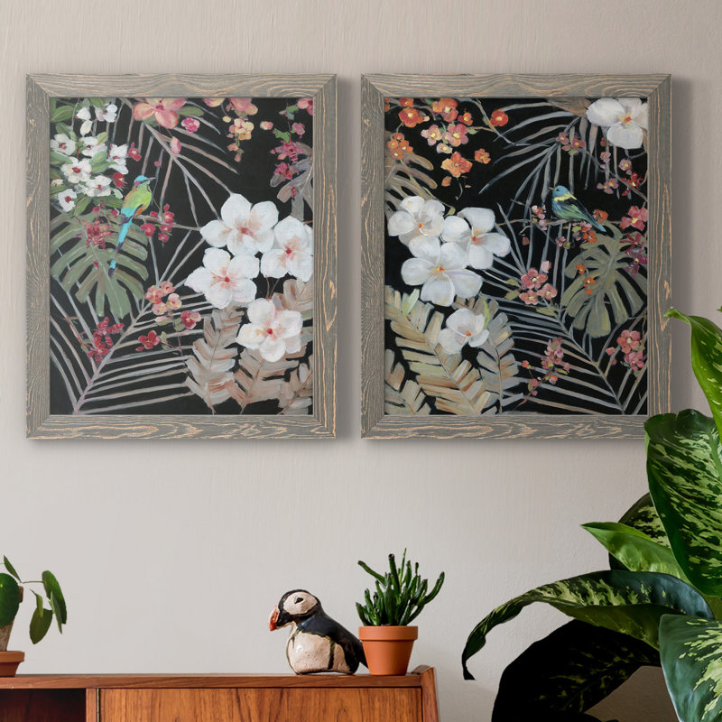 Tropical Midnight I - ensemble de 2 reproductions d'art, H 24 po x l 36 po x P 1,5 po, Toile avec cadre gris, Pas de tapis