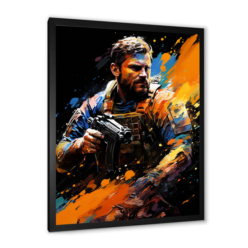 Portrait de soldat - Art mural militaire, Cadre simple noir, H 40 po x l 30 po x P 1,5 po